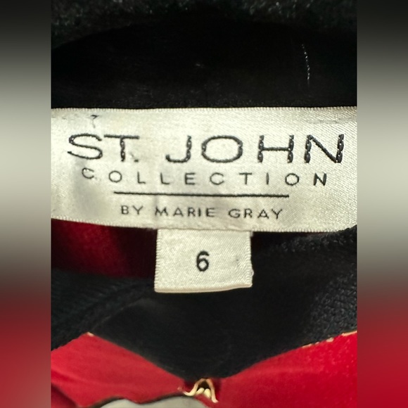 St. John Collection Red and Black Zipped Knit Jacket Gold accents.  Size 6 EUC - Picture 4 of 4